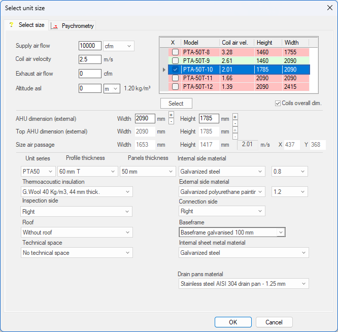 Model Selection — populated with 15,000 CFM example