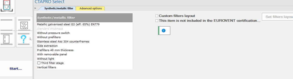 Soft Bag Filter — configuration panel