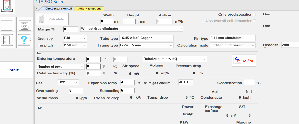 Expansion Coil (DX) — configuration panel