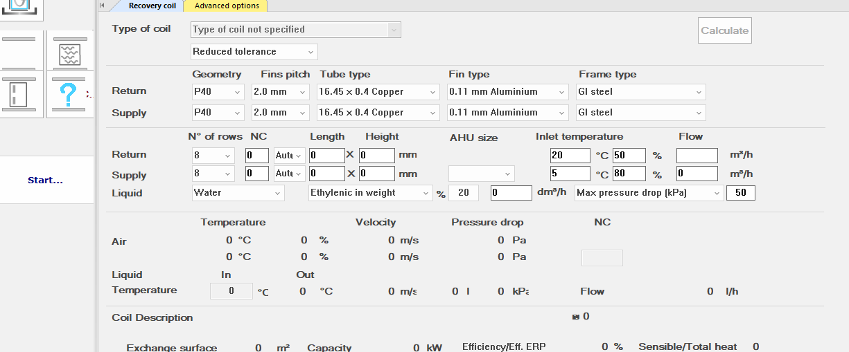 Recovery Coil — configuration panel