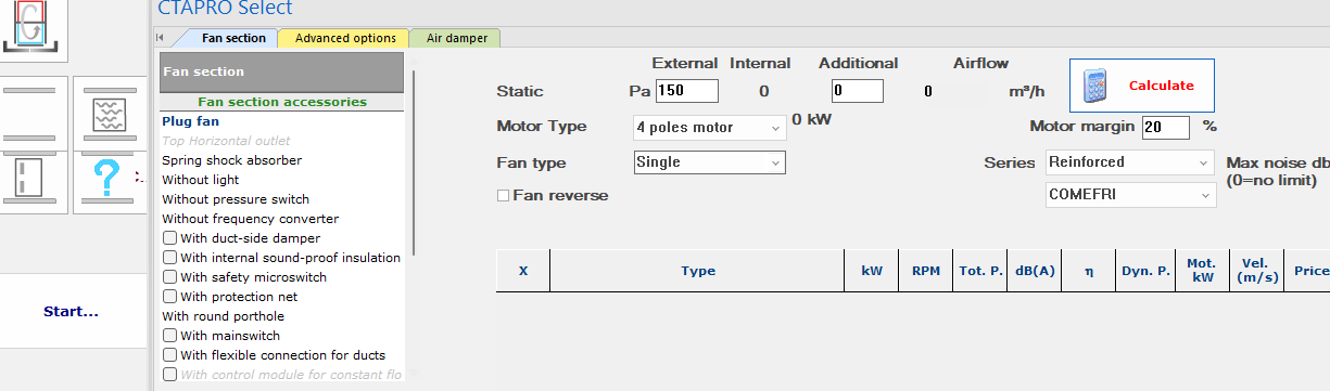 Fan Section — configuration panel