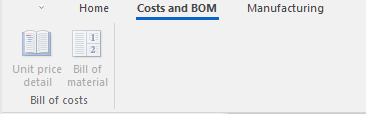 Ribbon — Costs tab for pricing controls